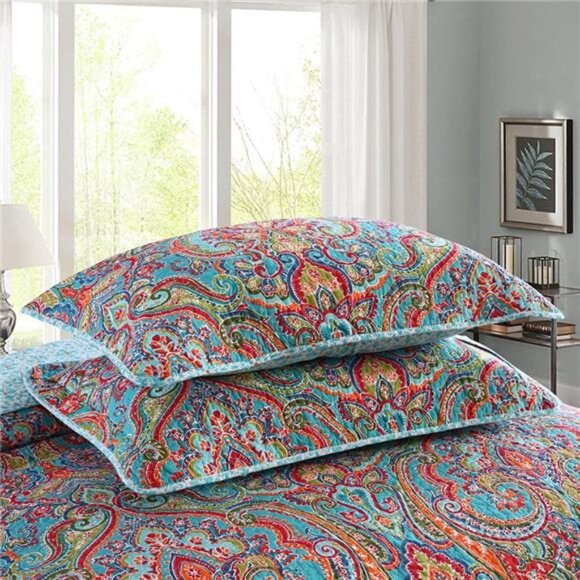 Cotton Bedspread Quilt Sets-Reversible Patchwork Coverlet Set, European - Picture 5 of 7